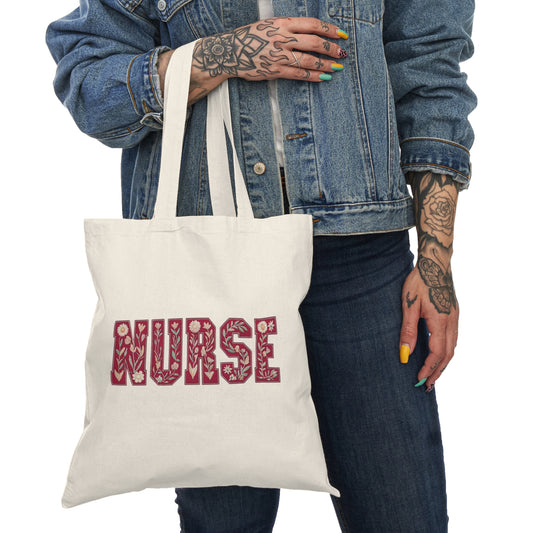 Nurse Floral Pattern Tote Bag – Natural Cotton Nurse Gift Tote