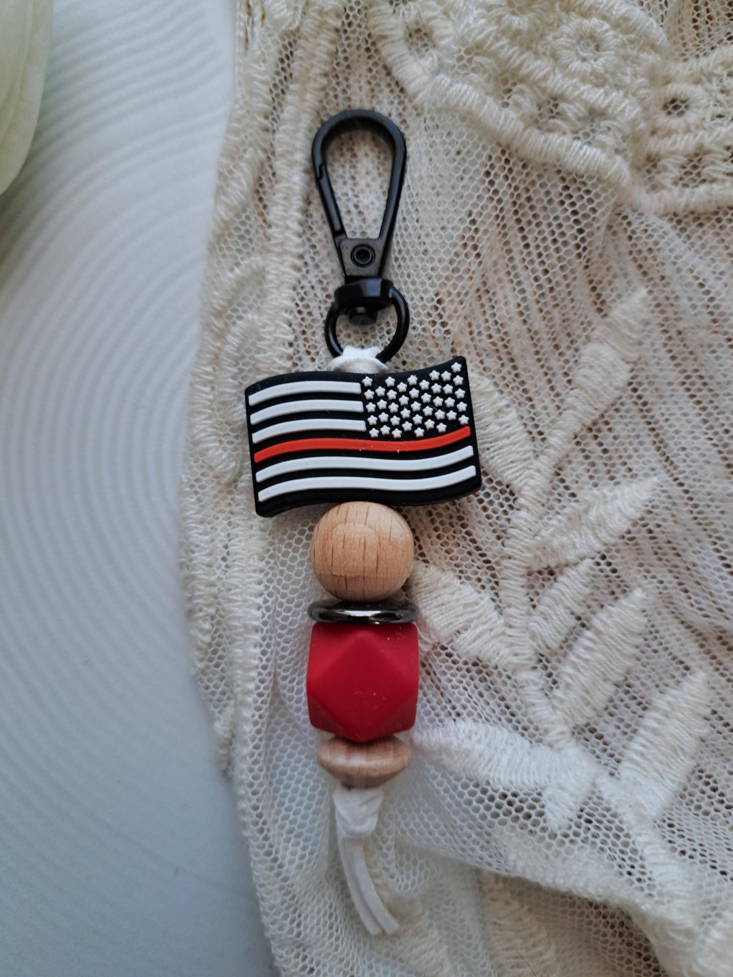 FireFighter Keychain, Thin Red Line Keychain, American Flag, American Firefighter keychain