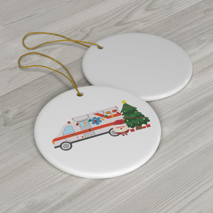 Ambulance & Christmas Tree Ceramic Ornament