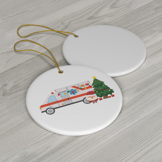 Ambulance & Christmas Tree Ceramic Ornament