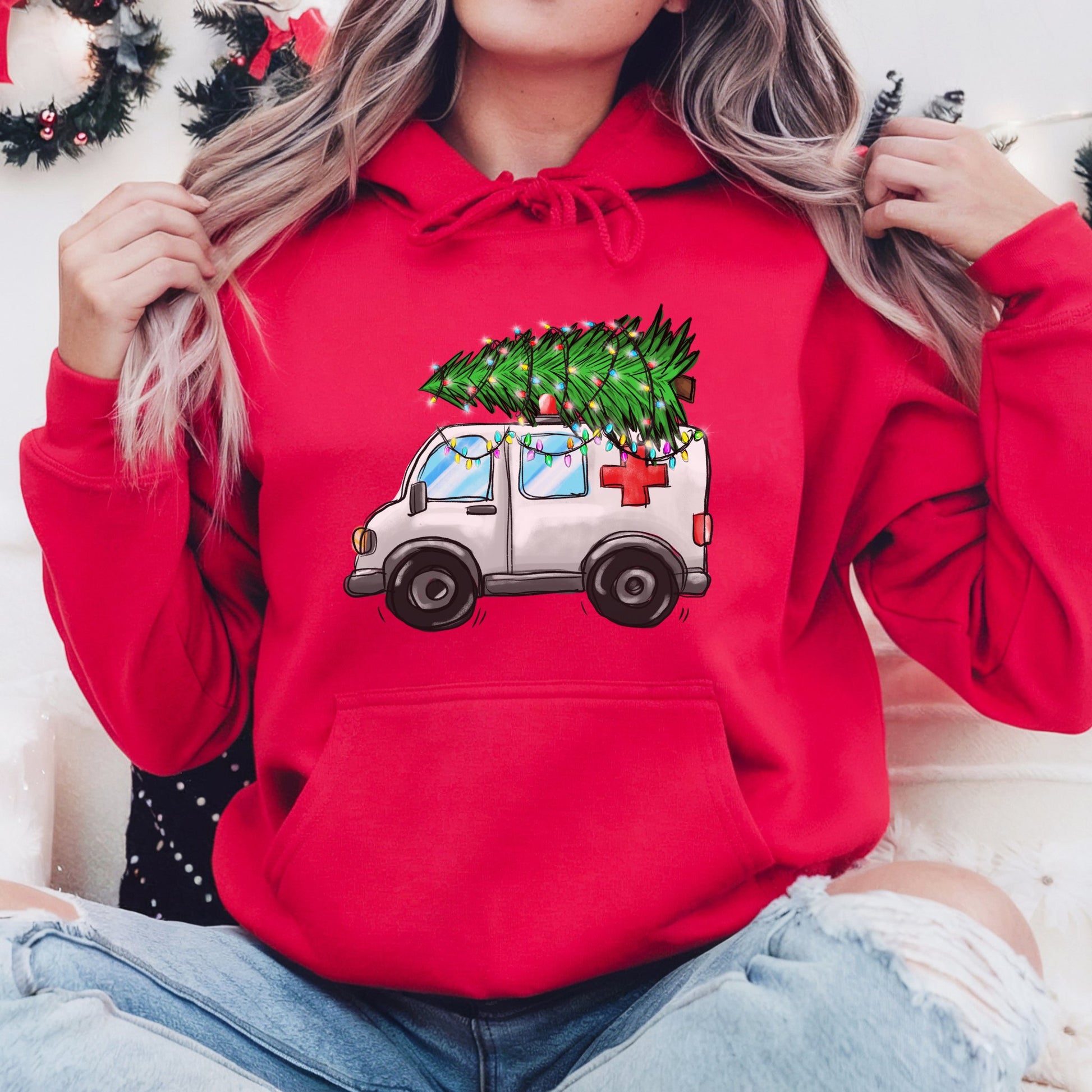 Ambulance Christmas Tree Unisex HoodieHoodieAfter The Call