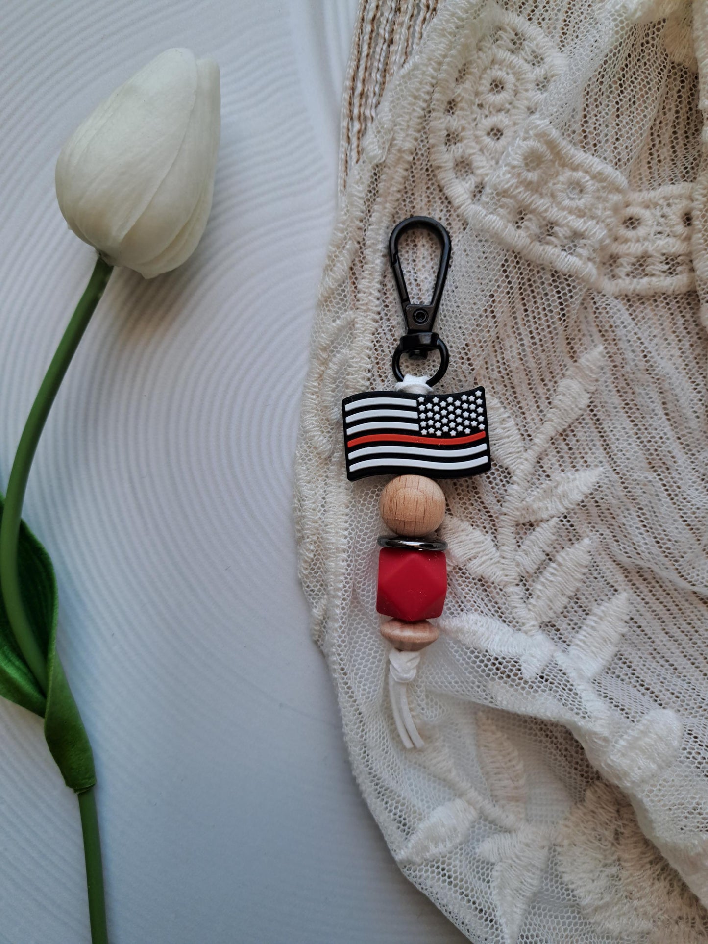 FireFighter Keychain, Thin Red Line Keychain, American Flag, American Firefighter keychain