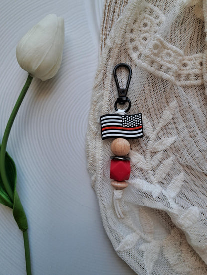 FireFighter Keychain, Thin Red Line Keychain, American Flag, American Firefighter keychain