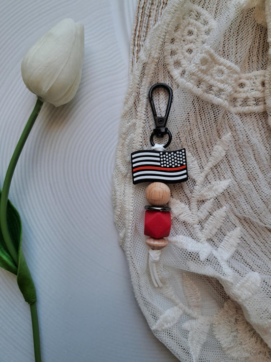 FireFighter Keychain, Thin Red Line Keychain, American Flag, American Firefighter keychain