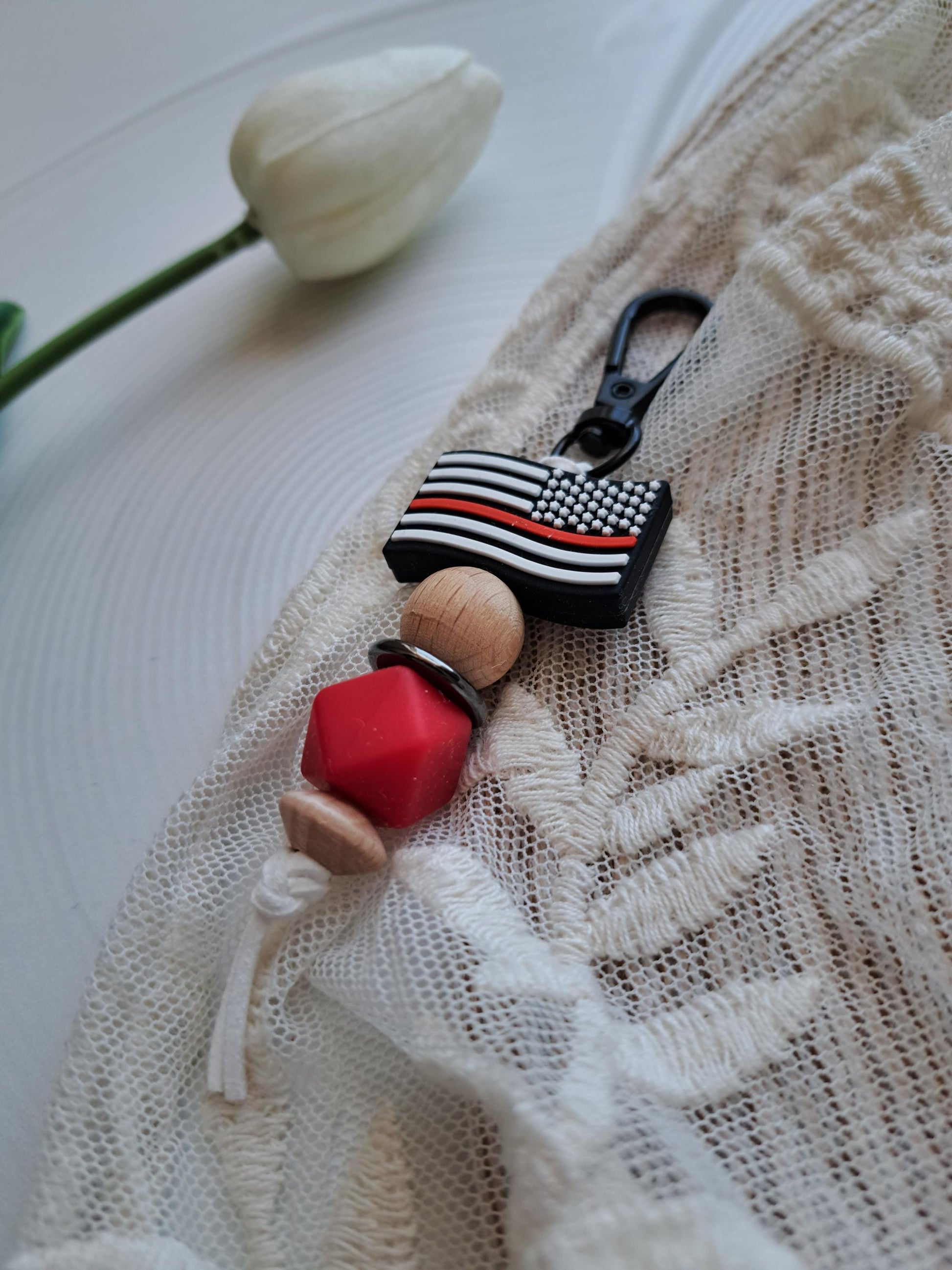 FireFighter Keychain, Thin Red Line Keychain, American Flag, American Firefighter keychain