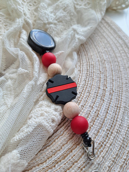 Thin Red Line Badge Reel, Emergency Firefighter, firefighters Appreciation, Badge Holder