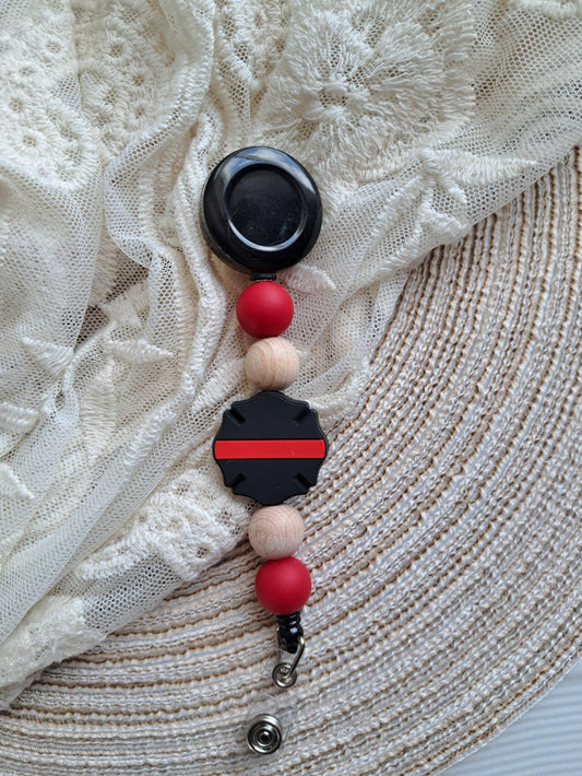 Thin Red Line Badge Reel, Emergency Firefighter, firefighters Appreciation, Badge Holder