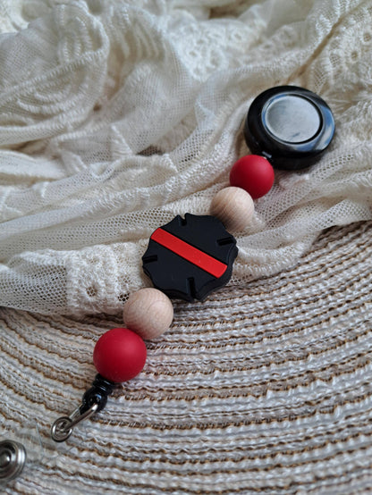 Thin Red Line Badge Reel, Emergency Firefighter, firefighters Appreciation, Badge Holder
