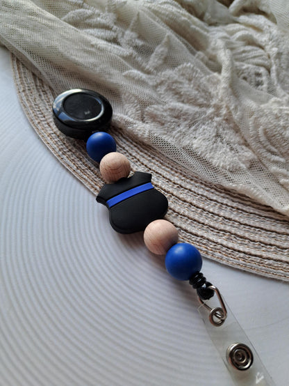 Thin Blue Line Badge Reel, Emergency, Law Enforcement, Police Dispatch, Badge Holder