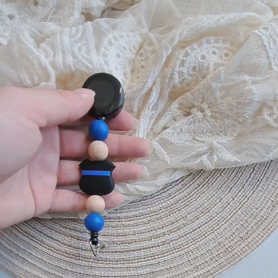 Thin Blue Line Badge Reel, Emergency, Law Enforcement, Police Dispatch, Badge Holder