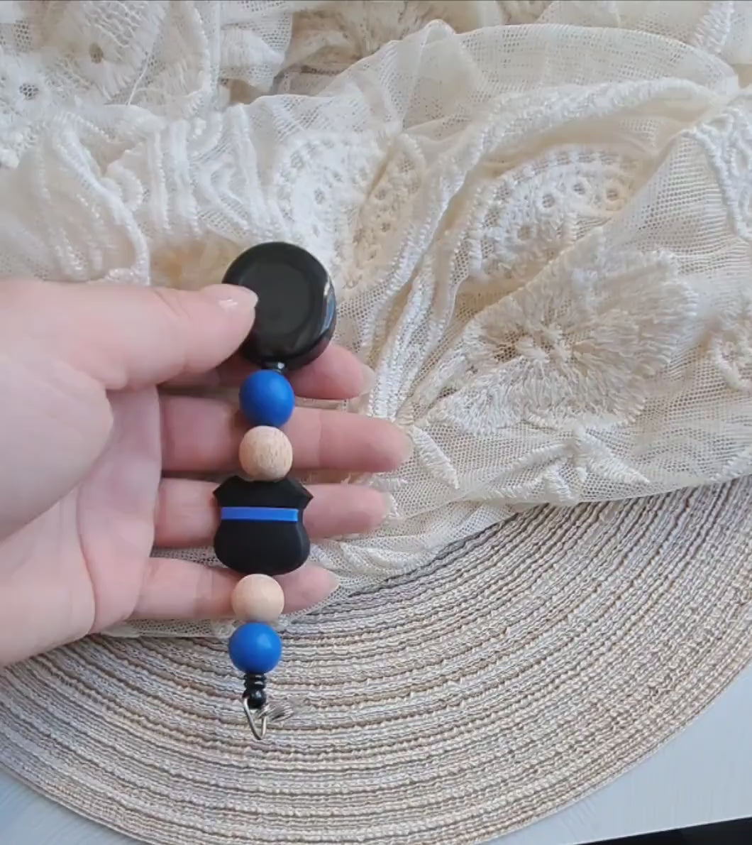 Thin Blue Line Badge Reel, Emergency, Law Enforcement, Police Dispatch, Badge Holder