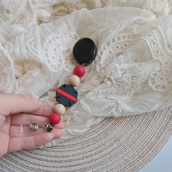 Thin Red Line Badge Reel, Emergency Firefighter, firefighters Appreciation, Badge Holder